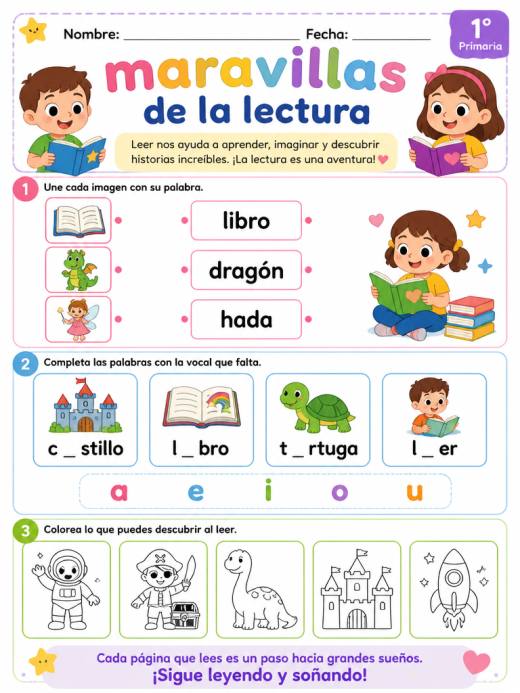 Hoja de Trabajo: maravillas de la lectura (1° de Primaria)