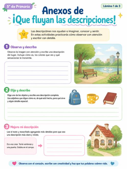 Anexos de ¡Que fluyan las descripciones! (5° de Primaria)