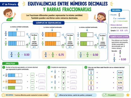 Equivalencias entre números decimales y barras fraccionarias