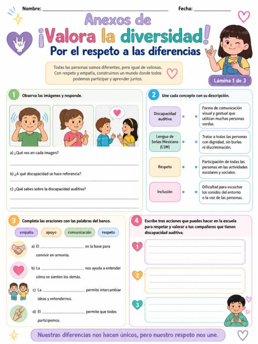 Anexos de ¡Valora la diversidad! Por el respeto a las diferencias (Primaria)