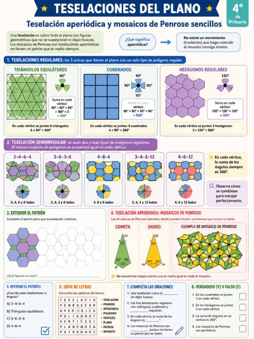 Teselación aperiódica y mosaicos de Penrose sencillos