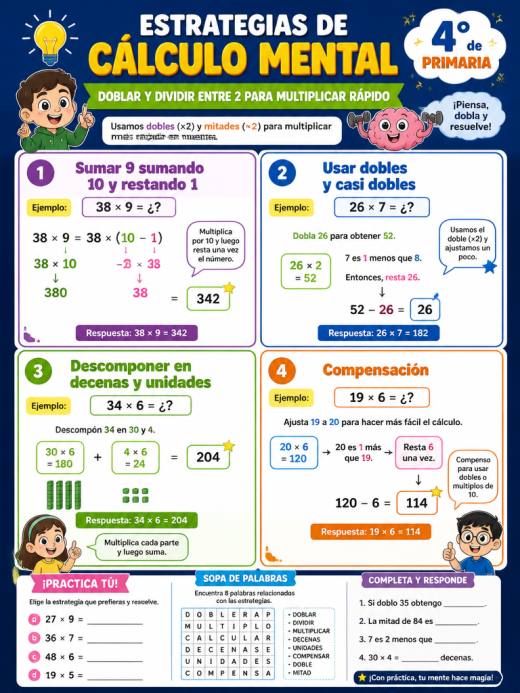 Estrategia de doblar y dividir entre 2 para multiplicar rápido