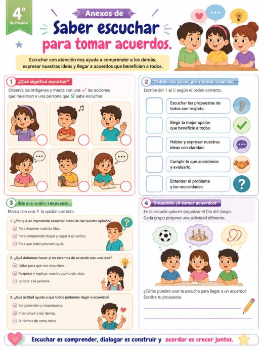 Anexos de Saber escuchar para tomar acuerdos. (4° de Primaria)