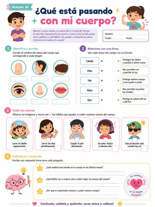 Hoja de Trabajo: Anexos de ¿Qué está pasando con mi cuerpo? (Primaria)