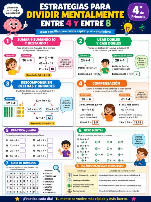 Estrategias para dividir mentalmente entre 4 y entre 8