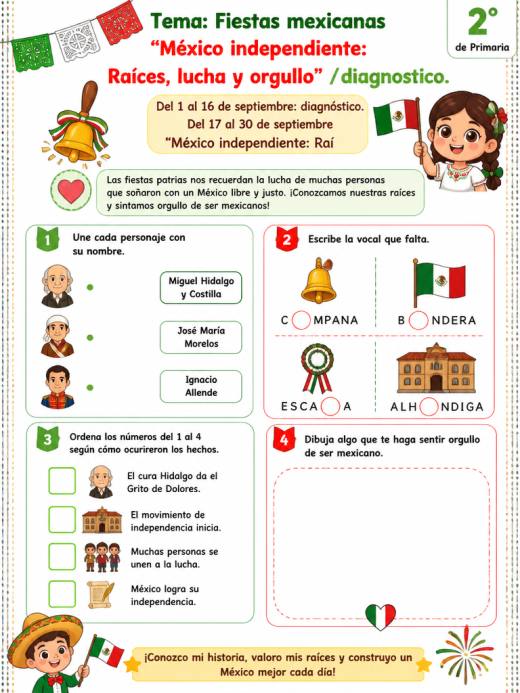Hoja de Trabajo: Tema: Fiestas mexicanas “México independiente: Raíces, lucha y orgullo” /diagnostico.  Del...
