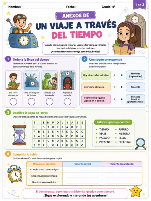 Hoja de Trabajo: Anexos de un viaje a traves del tiempo (4° de Primaria)