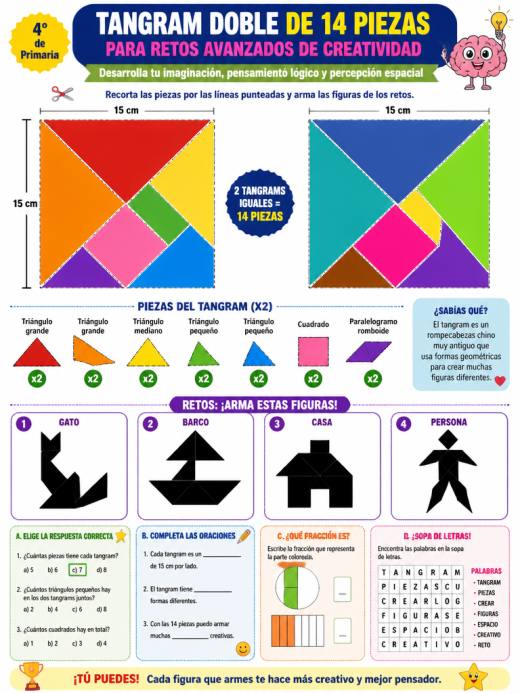 Tangram doble de 14 piezas para retos avanzados de creatividad
