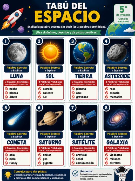 Tabú del Espacio: Explica 'Luna' sin decir 'noche', 'blanca' ni 'órbita'