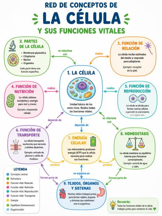 Red de Conceptos de la Célula y sus Funciones Vitales