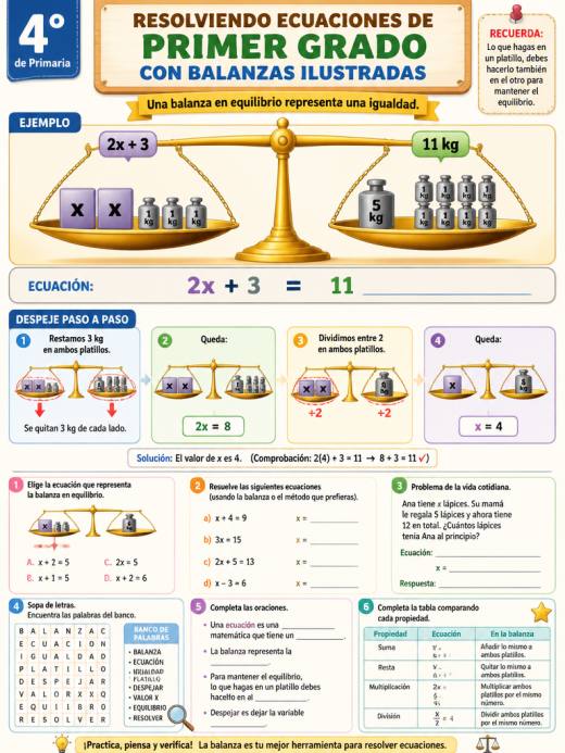 Resolviendo ecuaciones de primer grado con balanzas ilustradas