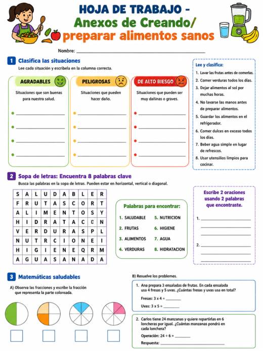 Hoja de Trabajo: Anexos de Creando/preparar alimentos sanos (Primaria)