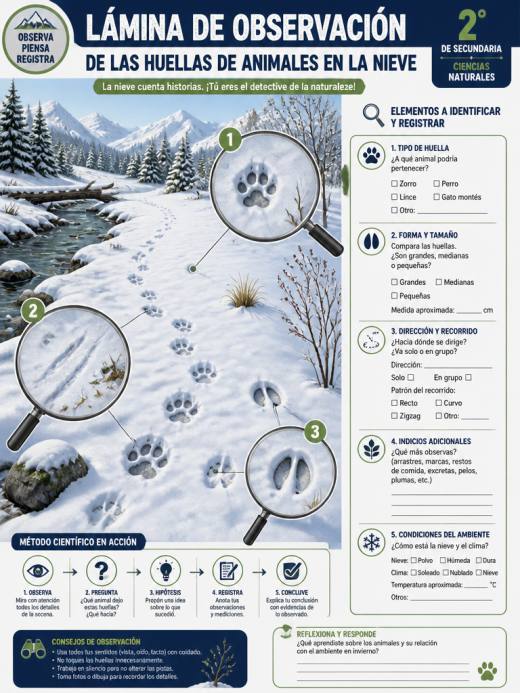 Lámina de Observación de las Huellas de Animales en la Nieve