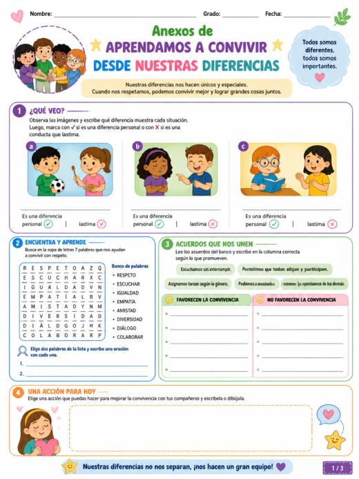 Anexos de APRENDAMOS A CONVIVIR DESDE NUESTRAS DIFERENCIAS (Primaria)