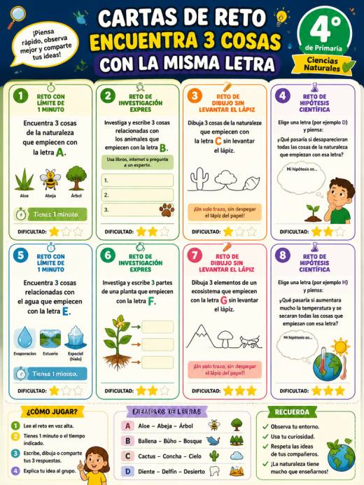 Cartas de Reto: Encuentra 3 Cosas con la Misma Letra