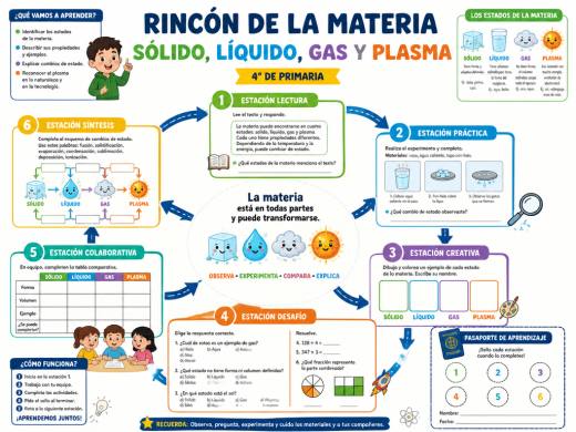 Rincón de la Materia: Sólido, Líquido, Gas y Plasma