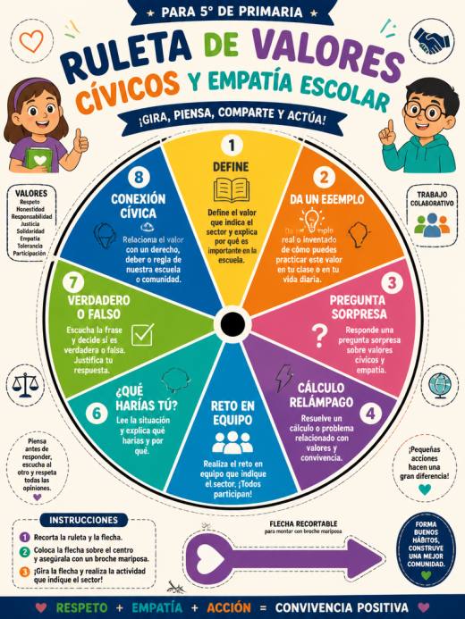 Ruleta de Valores Cívicos y Empatía Escolar