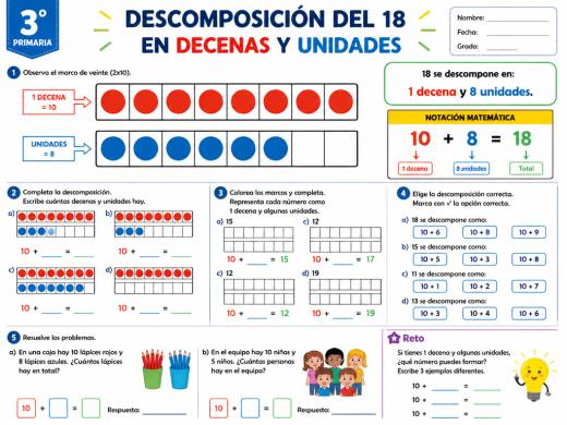 Descomposición del 18 en decenas y unidades