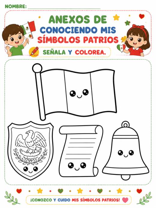 Hoja de Trabajo: Anexos de Conociendo mis símbolos patrios (1° de Preescolar)