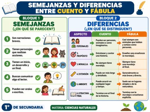 Semejanzas y Diferencias entre Cuento y Fábula