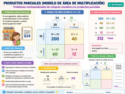 Problemas contextualizados de compras resueltos con productos parciales