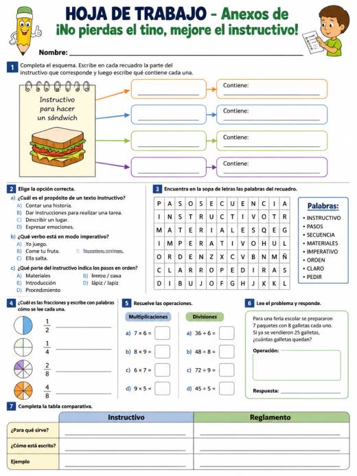 Hoja de Trabajo: Anexos de ¡No pierdas el tino, mejore el instructivo! (Primaria)