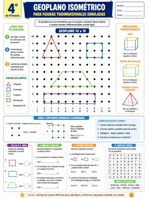 Geoplano isométrico para figuras tridimensionales simuladas