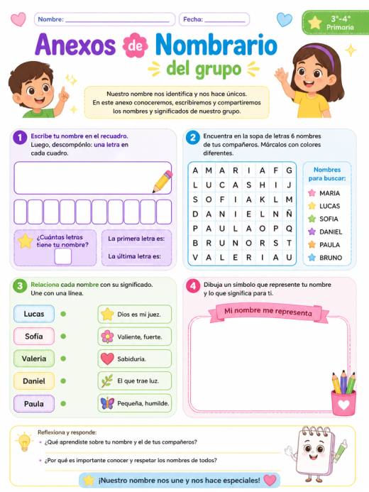 Hoja de Trabajo: Anexos de Nombrario del grupo (Primaria)