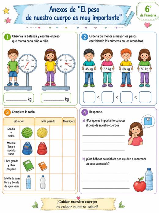 Anexos de "El peso de nuestro cuerpo es muy importante" (6° de Primaria)
