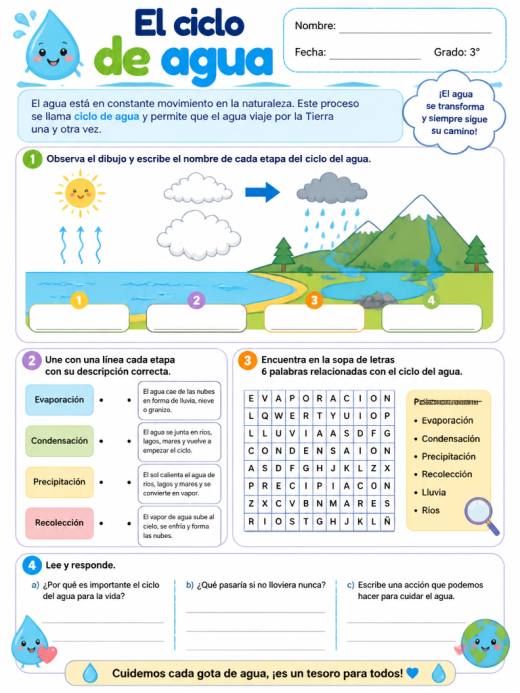 Hoja de Trabajo: el ciclo de agua (3° de Primaria)
