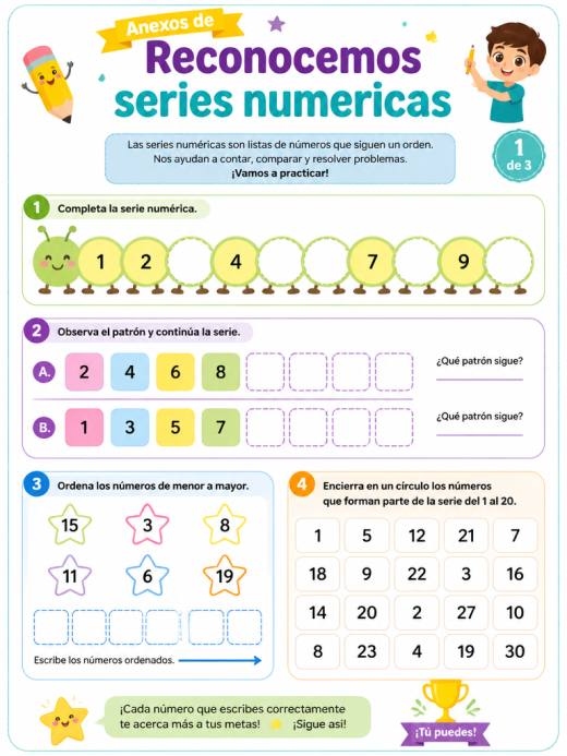 Hoja de Trabajo: Anexos de Reconocemos series numericas (Primaria)