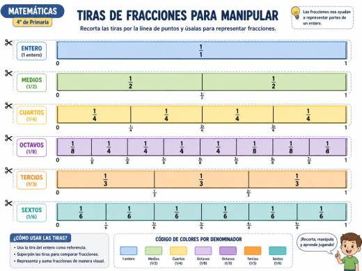 Tiras de medios, cuartos y octavos para manipular