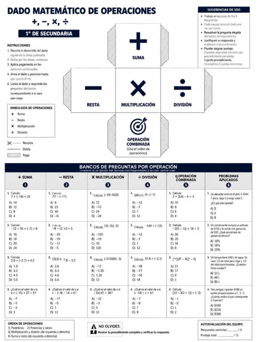 Dado Matemático de Operaciones: +, -, x, /