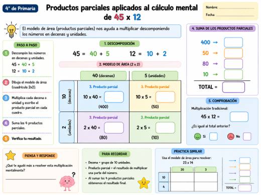 Productos parciales aplicados al cálculo mental de 45 x 12