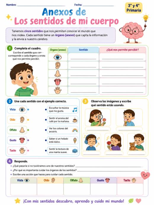 Anexos de Los sentidos de mi cuerpo (Primaria)