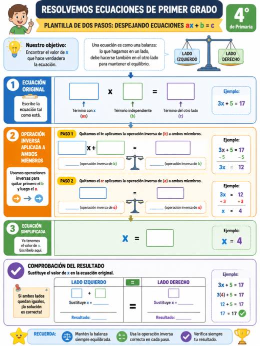Plantilla de dos pasos: Despejando ecuaciones ax + b = c