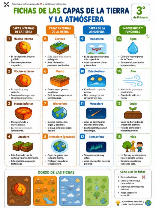 Fichas de las Capas de la Tierra y la Atmósfera
