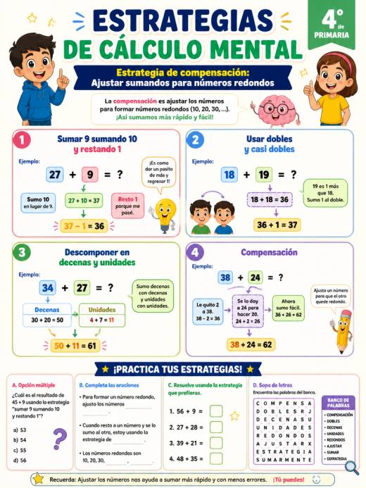 Estrategia de compensación: Ajustar sumandos para números redondos