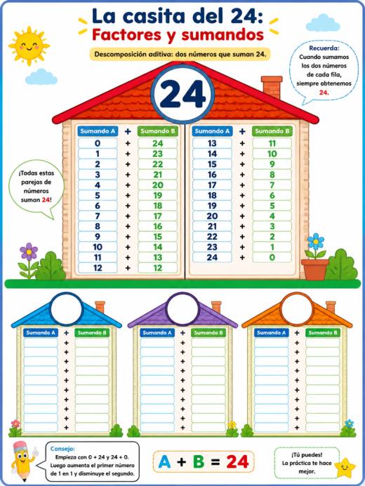 La casita del 24: Factores y sumandos