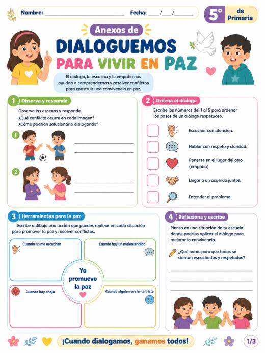 Hoja de Trabajo: Anexos de DIALOGUEMOS PARA VIVIR EN PAZ (5° de Primaria)