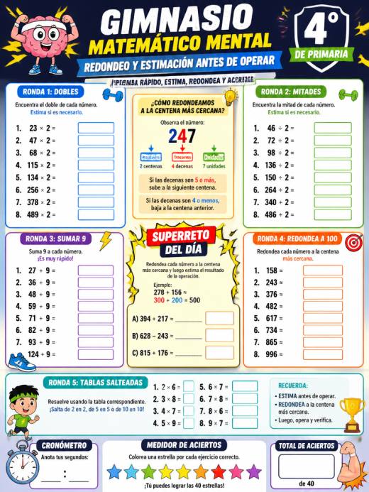Tablero de redondeo y estimación antes de operar