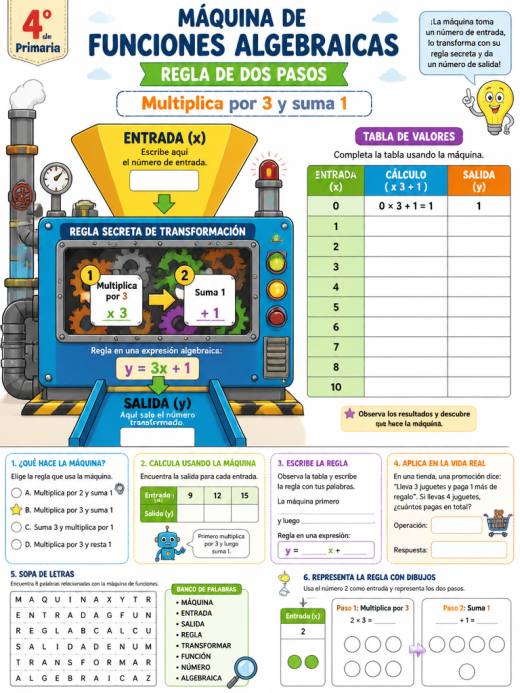 Máquina con regla de dos pasos: Multiplica por 3 y suma 1