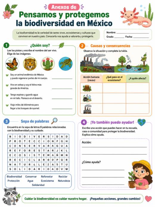 Anexos de Pensamos y protegemos la biodiversidad en México (Primaria)