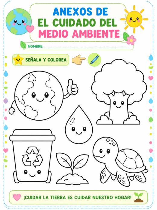 Hoja de Trabajo: Anexos de El cuidado del medio ambiente (1° de Preescolar)