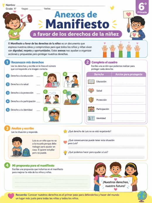 Anexos de Manifiesto a favor de los derechos de la niñez (6° de Primaria)