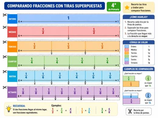 Comparando fracciones con tiras superpuestas