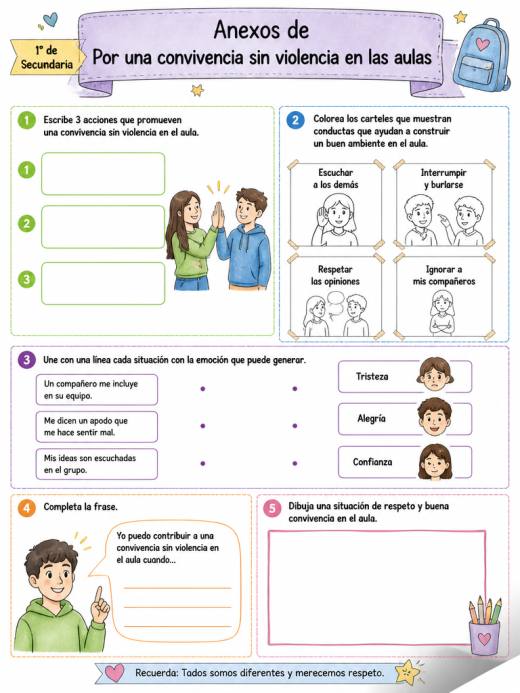 Anexos de Por una convivencia sin violencia en las aulas (1° de Secundaria)