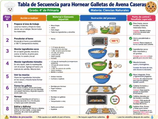 Tabla de Secuencia para Hornear Galletas de Avena Caseras