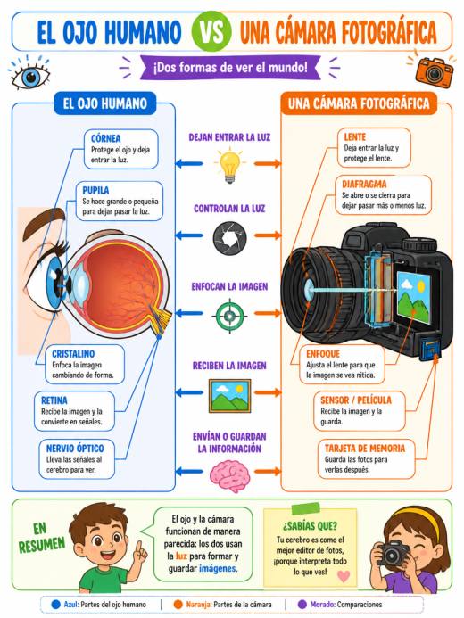 Esquema Visual: El Ojo Humano vs Una Cámara Fotográfica