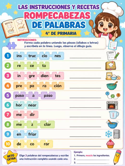 Las instrucciones y recetas – Rompecabezas de Palabras